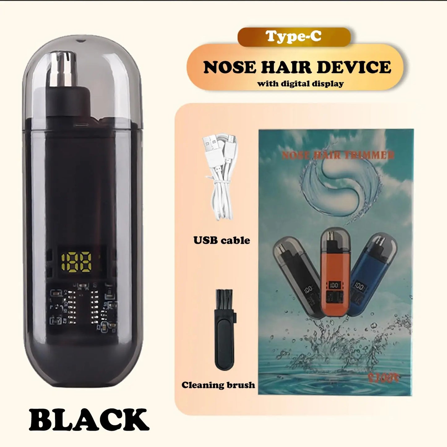 Portable Mini LED Display Nasal Hair Trimmer with Type-C Charging Versatile Compact Personal Grooming Tool