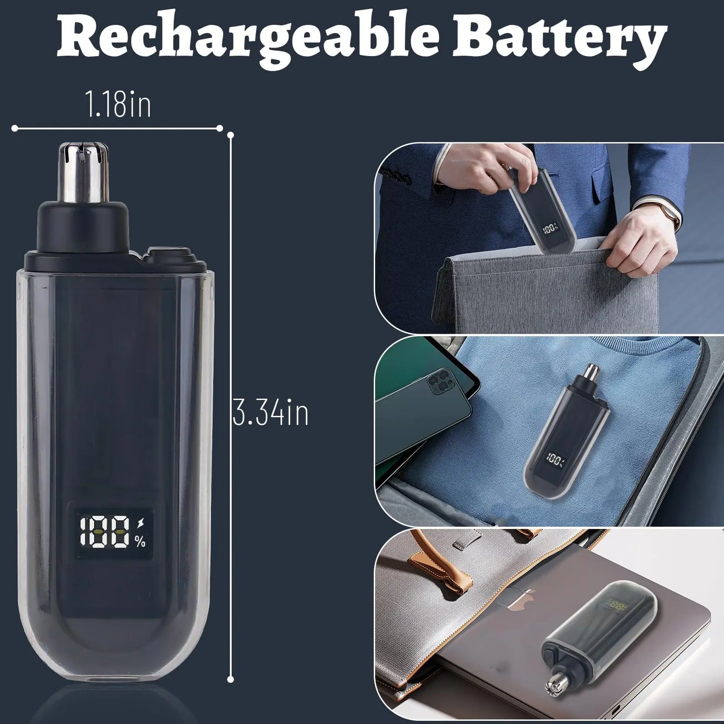 Portable Mini LED Display Nasal Hair Trimmer with Type-C Charging Versatile Compact Personal Grooming Tool
