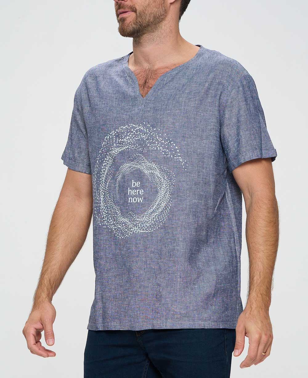 Men’s Be Here Now Blue Linen Inspirational Kurta Shirt
