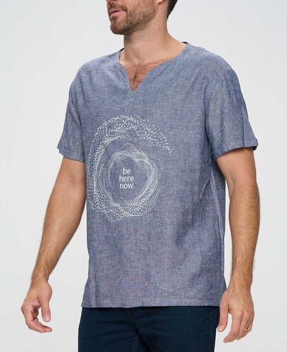 Men’s Be Here Now Blue Linen Inspirational Kurta Shirt