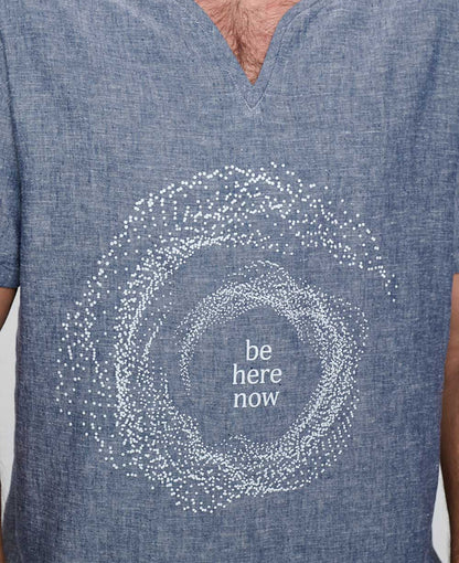 Men’s Be Here Now Blue Linen Inspirational Kurta Shirt